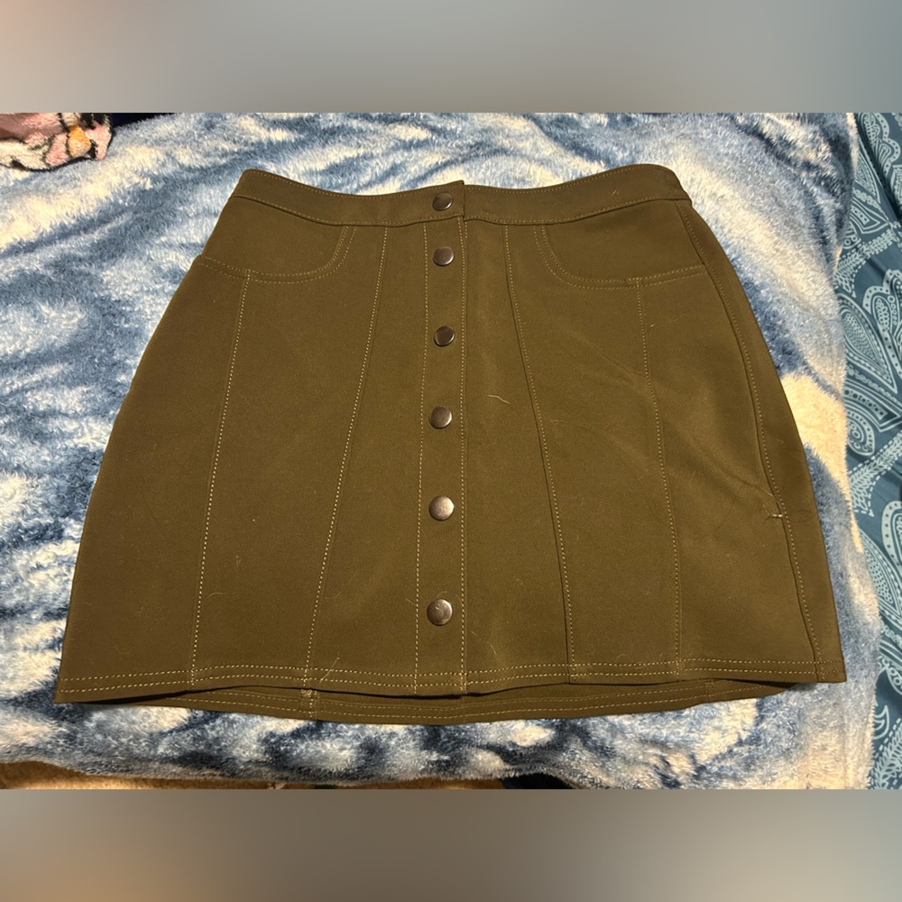Express Olive Skirt with Button Detail